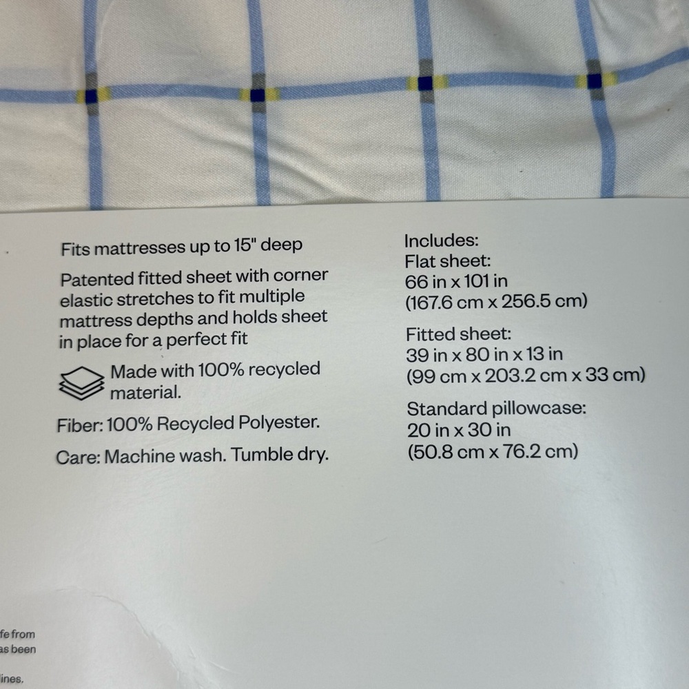 Room Essentials Twin Sheet Set Blue Grid Microfiber Twin XL Compatible NWT - Picture 7 of 7
